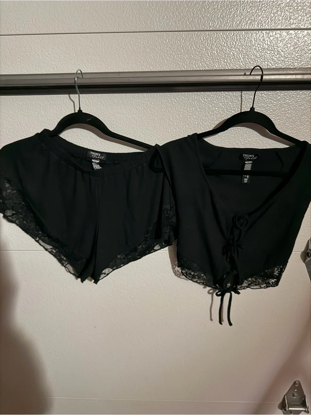 Black Lace-Trim Sleep Set - Top & Shorts